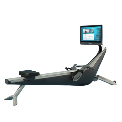 Rowing machine with a digital display on a white background