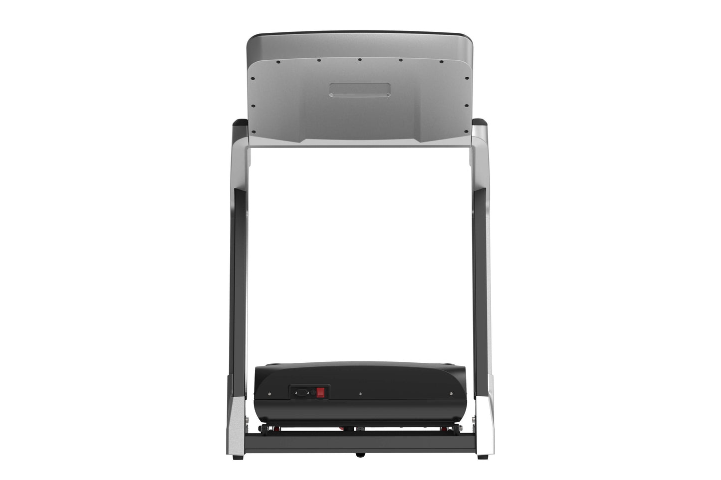 Malibu 6T heavy-duty folding treadmill with gray frame, black control panel, and touch console on white background