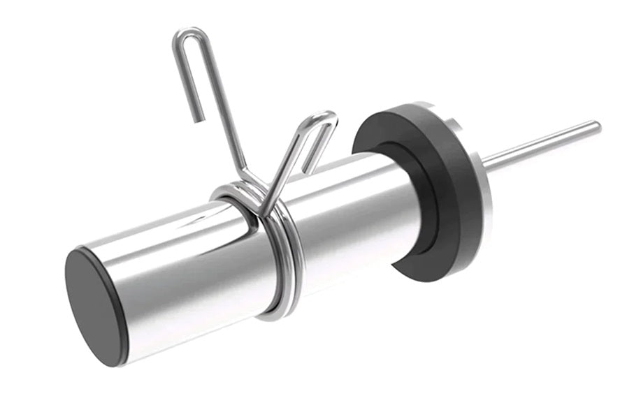 Warrior 801 functional trainer cable attachment with chrome steel rod, black rubber collar, and wire cable hooks on white bac