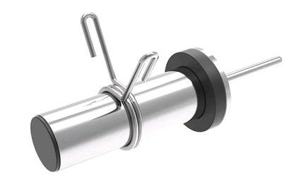 Warrior 801 functional trainer cable attachment with chrome steel rod, black rubber collar, and wire cable hooks on white bac