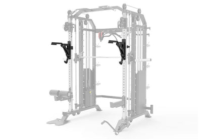 Warrior 801 functional trainer with cable crossover and Smith machine attachment, black handles on white frame, front view