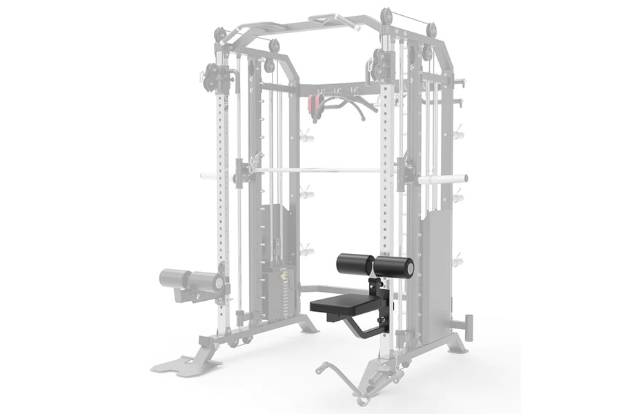 Warrior 801 functional trainer cable crossover machine with Smith machine, black leg press attachment on white background