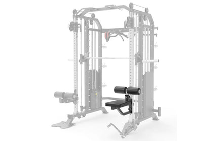 Warrior 801 functional trainer cable crossover machine with Smith machine, black leg press attachment on white background