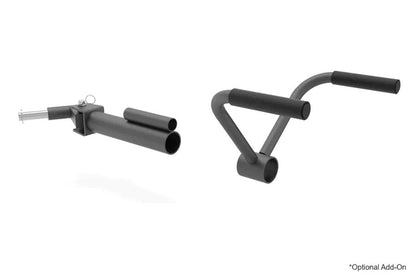 Two black steel cable machine attachments for functional trainer gym equipment, shown on white background
