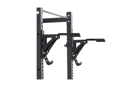 Warrior Monolift Attachment (801), black steel weight rack attachment with dual adjustable arms and safety hooks, front view